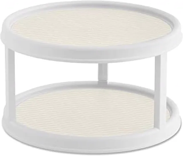 Copco 2-Tier Lazy Susan Turntable Organizer, 12 Inch Cream Rotating Cabinet and Pantry Organizer with Nonskid Base and Raised Rim for Kitchen, Bathroom, Refrigerator