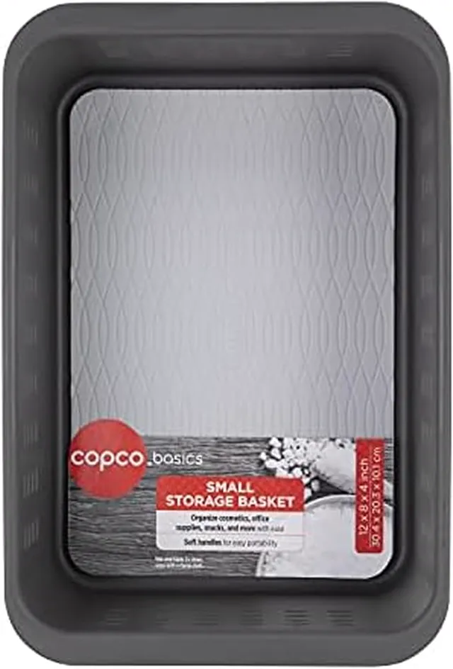 Copco Small Storage Basket with Removable Liner - Charcoal and Light Gray Organizer Bin for Pantry, Bathroom, Bedroom, Kitchen, and Office Organization