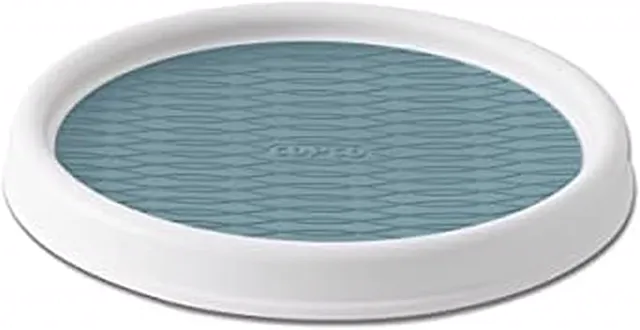 Copco Lazy Susan Turntable Organizer, 9 Inch Rotating Cabinet and Pantry Organizer with Nonskid Cameo Blue Liner, Smooth-Glide Spinning Tray for Kitchen, Refrigerator, Bathroom, and More