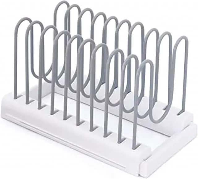 Copco Expandable Lid Organizer - Adjustable Kitchen Storage Solution for Cookware Lids, Cutting Boards, and Small Pans, White