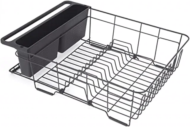 Copco Large Dish Drying Rack with Cutting Board Caddy - Dish Rack for Kitchen Counter with Removable Flatware Caddy, Carbon Steel, Rust-Resistant, 18.7 x 14.2 x 5.7 in