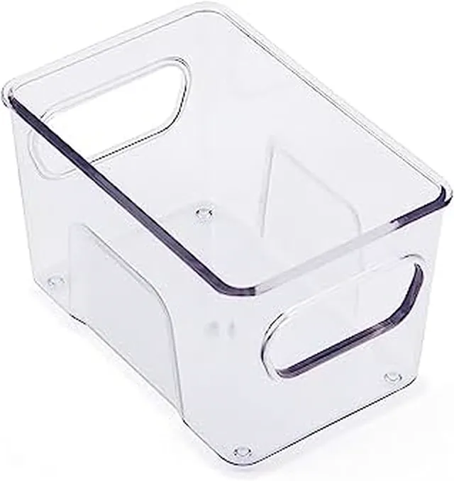 Copco Clear Mini Fridge Bin Small Storage Organizer with Built-In Handle - Refrigerator, Pantry, and Bathroom Organization, Maximizes Space, Easy View Design