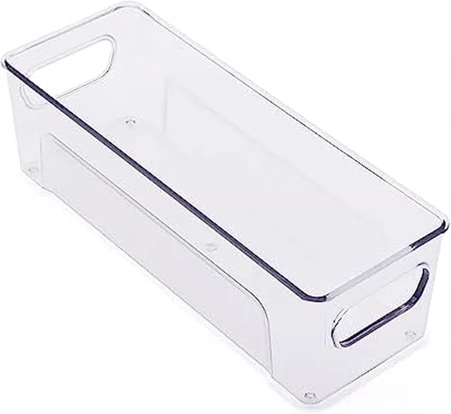 Copco Clear Mini Fridge Bin Medium - Refrigerator Organizer Storage Bin with Built-In Handle for Fruits, Vegetables, Snacks, Drinks, Pantry and Bathroom Organization